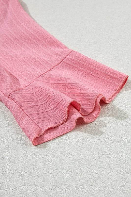 Capri Ruffled Half Sleeve V Neck Textured Top