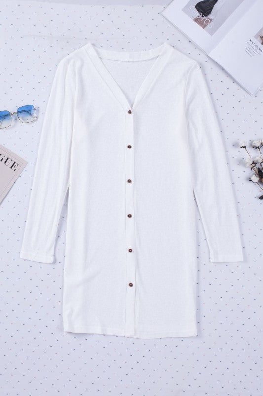 Solid Open-Front Buttoned Cardigan