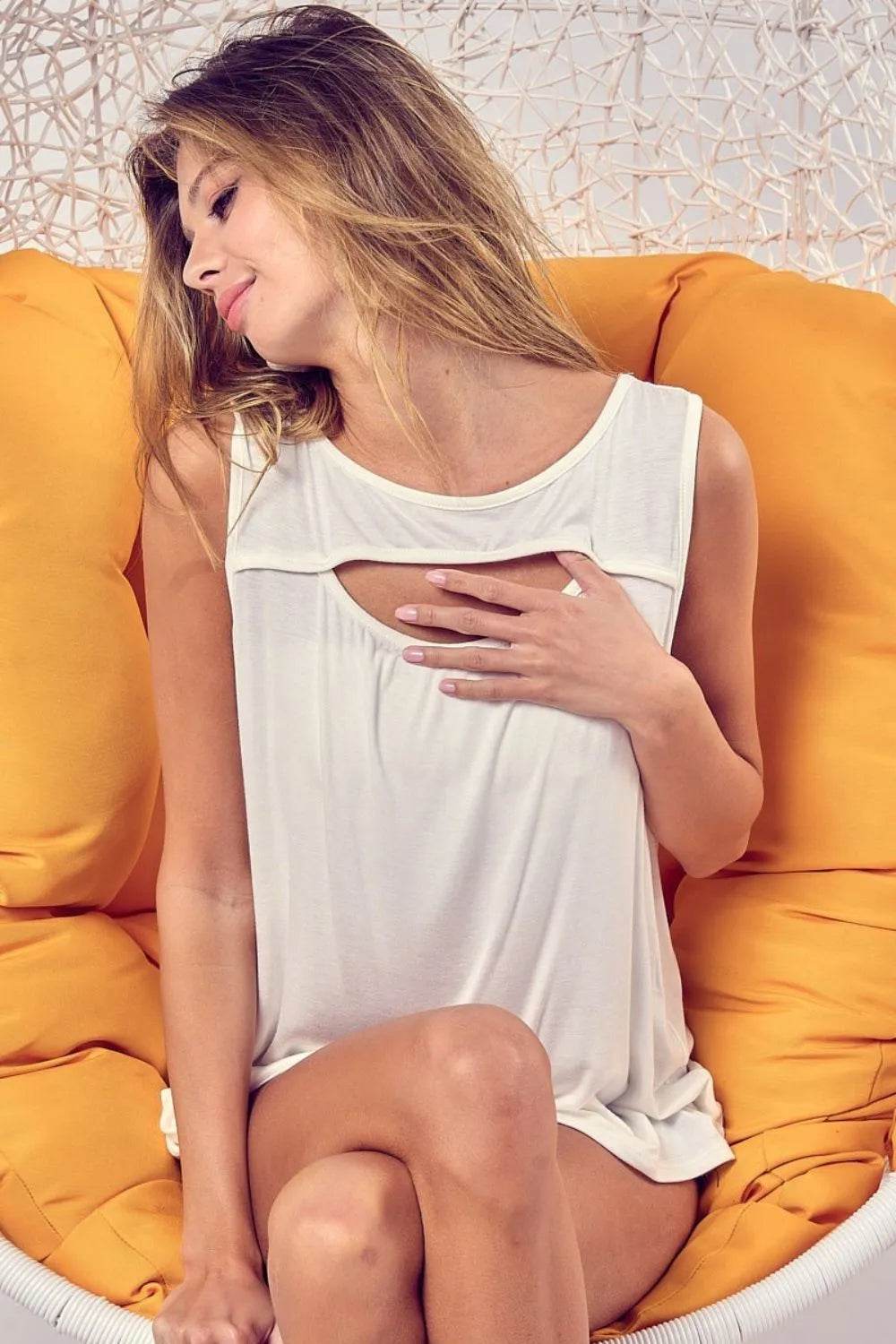 BiBi Rayon Span Knit With Cut Out Front Sleeveless Top