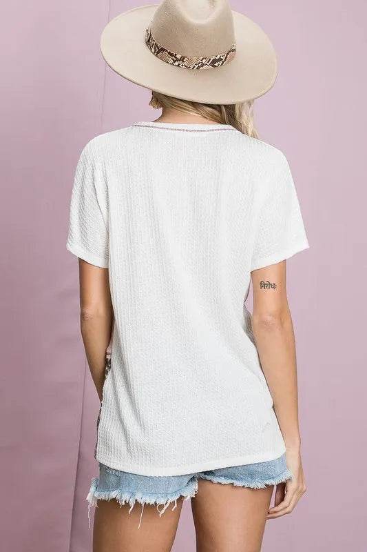 BiBi Colr Block Waffle Knit Top