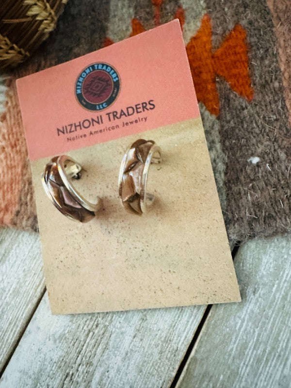Navajo Mother of Pearl & Sterling Silver Hoop Earr