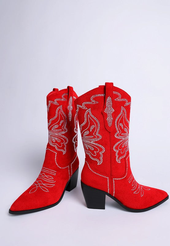 Latafa Rhinestones Embellished Cowboy Boots