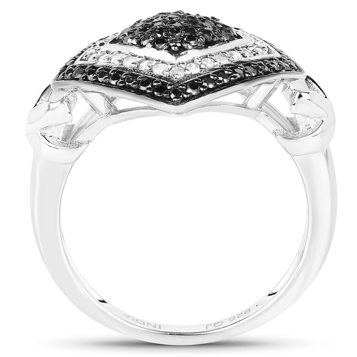 0.56 Carat Genuine White Diamond and Black Diamond .925 Sterling Silver Ring