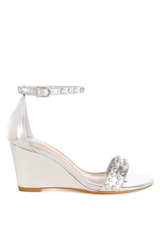 Jumera Metallic Pearl Embellished Wedges