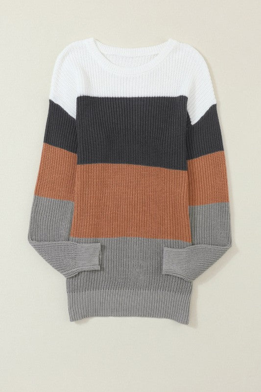 Colorblock Stripe Round Neck Pullover Sweater