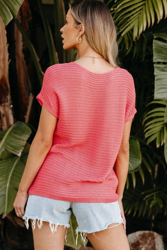 Melina Loose Knit Short Dolman Sleeve Sweater