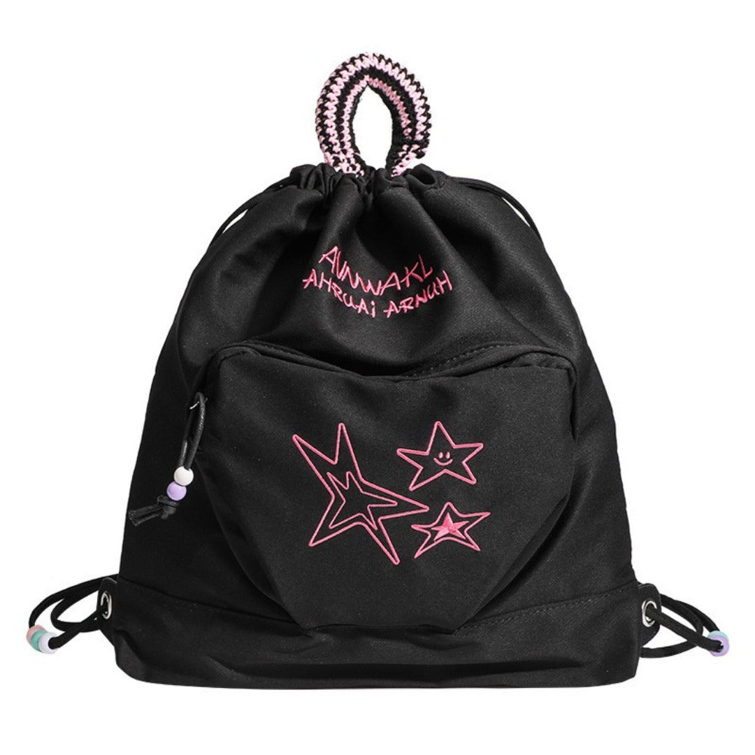 Retro denim travel backpack, drawstring women's backpack purse, casual small backpack women