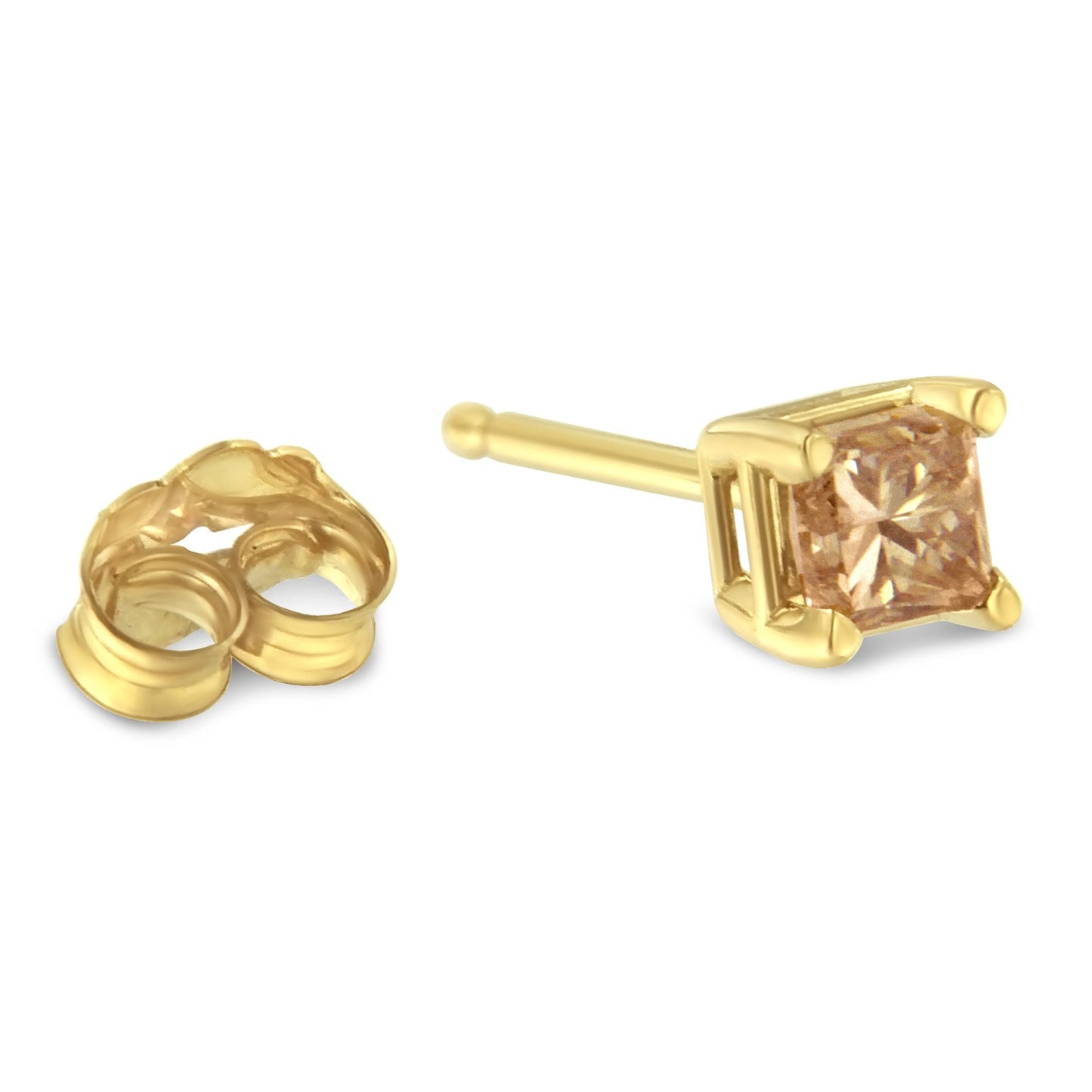 IGI Certified 3/8 Cttw Princess-Cut Square Diamond 4-Prong Solitaire Stud Earrings in 14K Yellow Gold (L-M Color, I1-I2 Clarity)