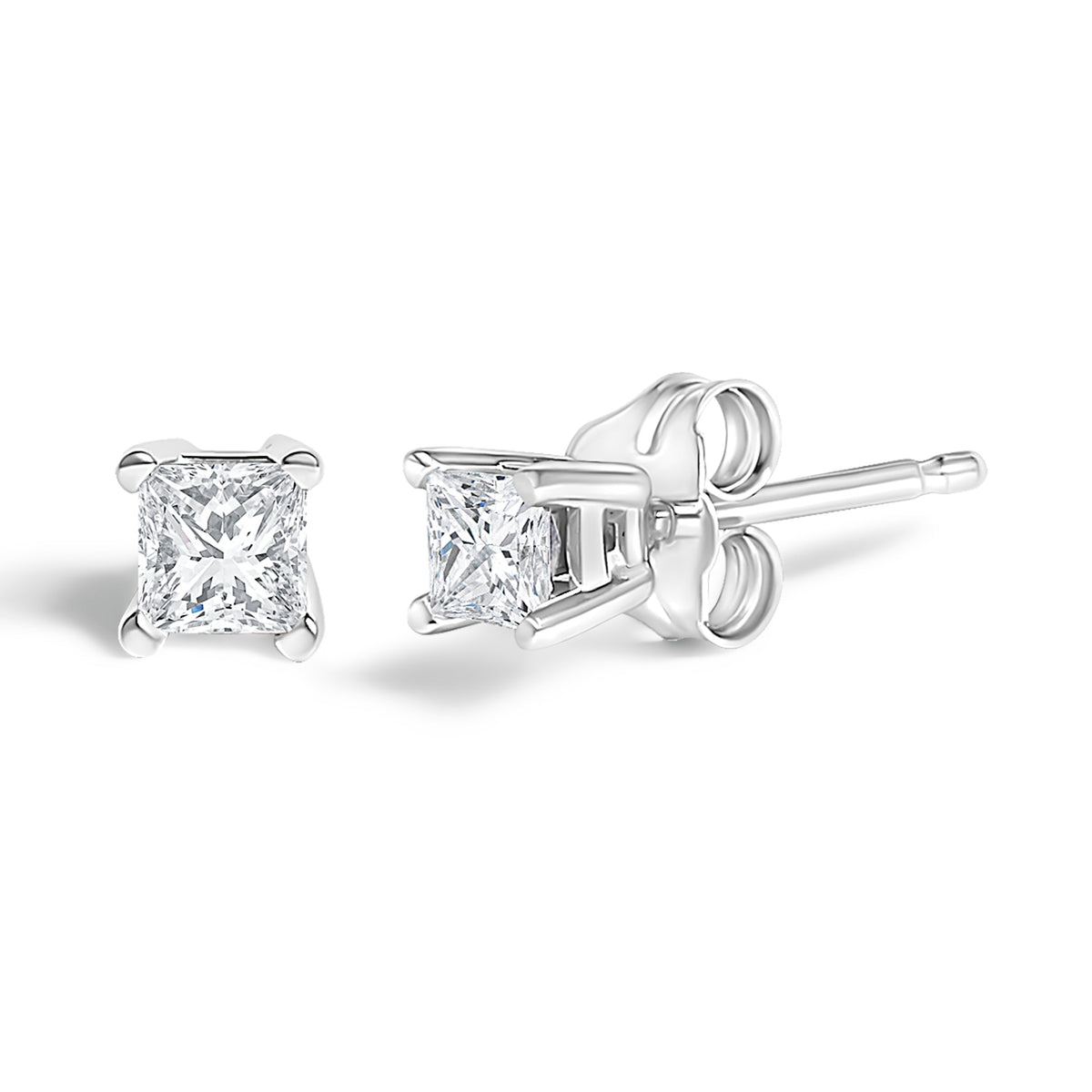.925 Sterling Silver 1/4 Cttw Princess-Cut Diamond Solitaire Stud Earrings (H-I Color, I3 Clarity)