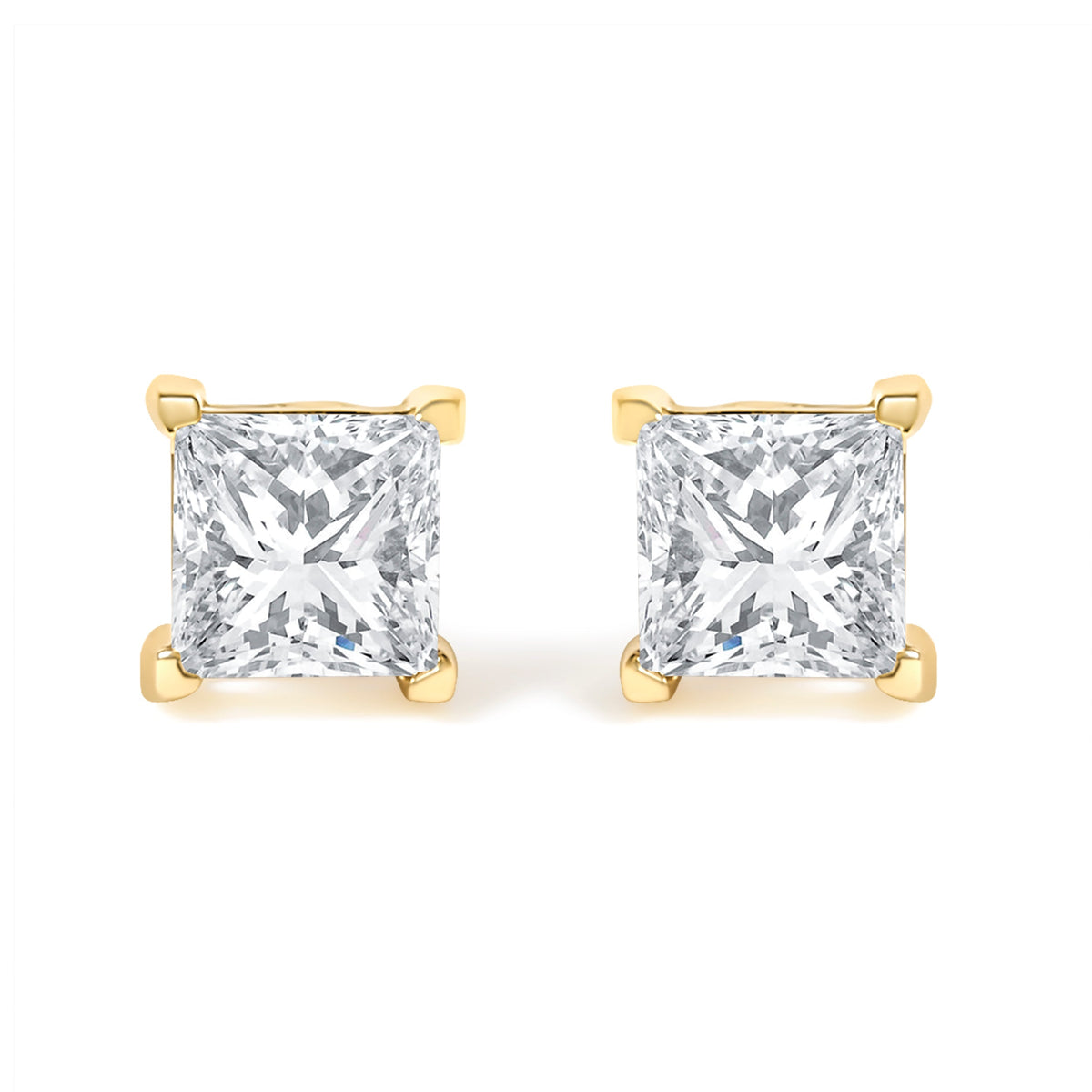 IGI Certified 3/8 Cttw Princess-Cut Square Diamond 4-Prong Solitaire Stud Earrings in 14K Yellow Gold (L-M Color, I1-I2 Clarity)