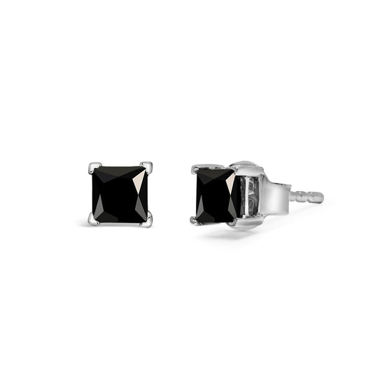 14K White Gold 1/2 Cttw Princess-Cut Treated Black Diamond Classic 4-Prong Stud Earrings with Push Backs (Fancy Color-Enhanced, I2-I3 Clarity)