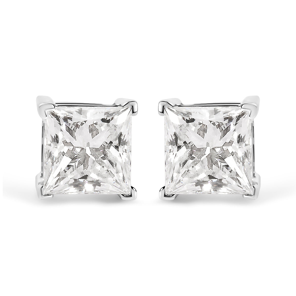 14K White Gold 1 1/2 Cttw Clarity Enhanced Princess Cut Diamond Solitaire Stud Earrings (I-J Color, I1-I2 Clarity)