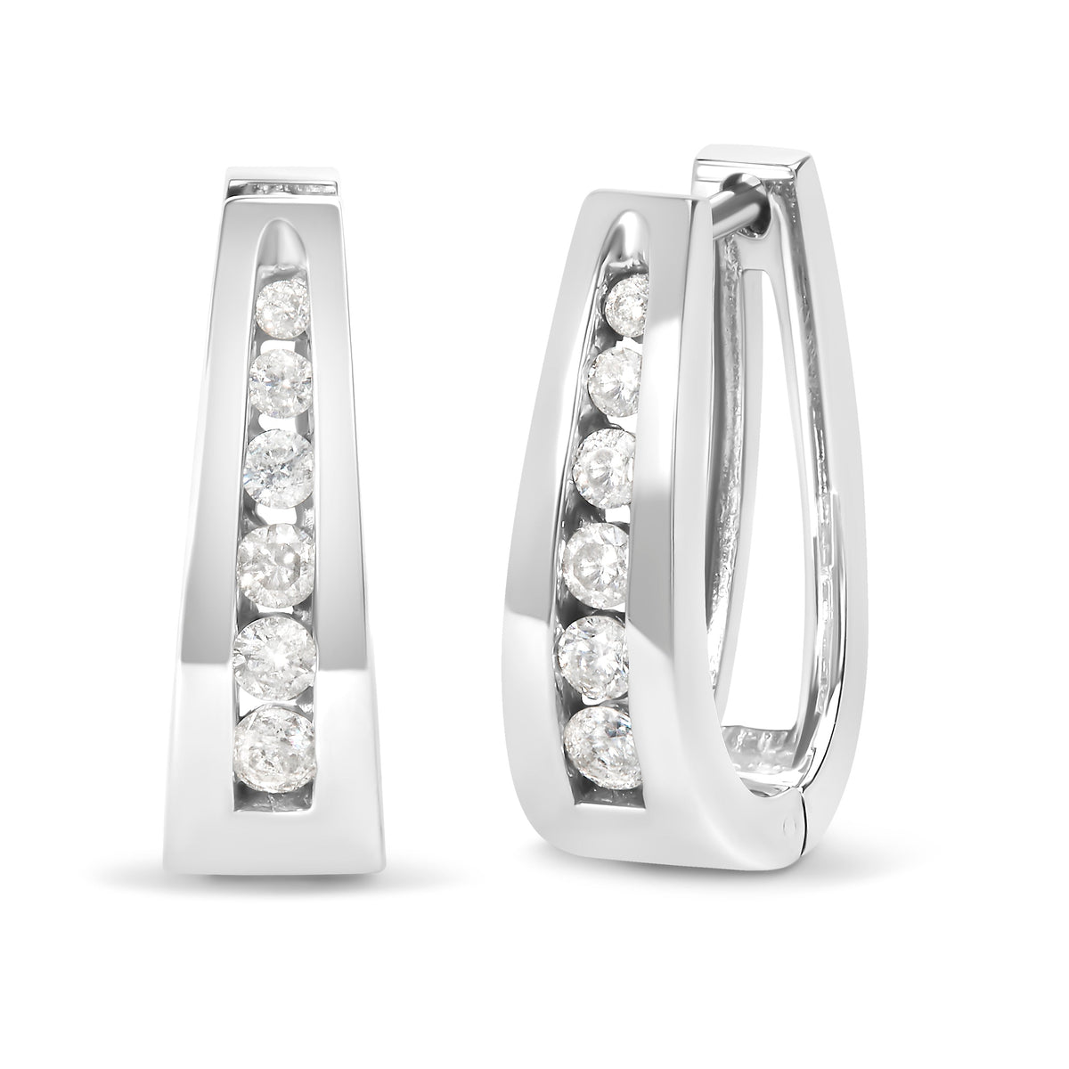 14k White Gold 1/4 Cttw Channel-Set Brilliant Round-Cut Diamond Hoop Earrings (I-J Color, I2-I3 Clarity)