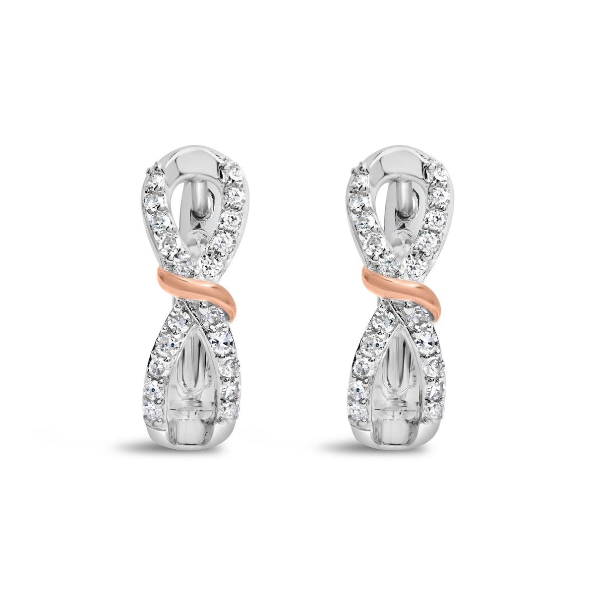 10K White and Rose Gold 1/3 Cttw Diamond Infinite and Ribbon Hoop Earrings (H-I Color, I1-I2 Clarity)