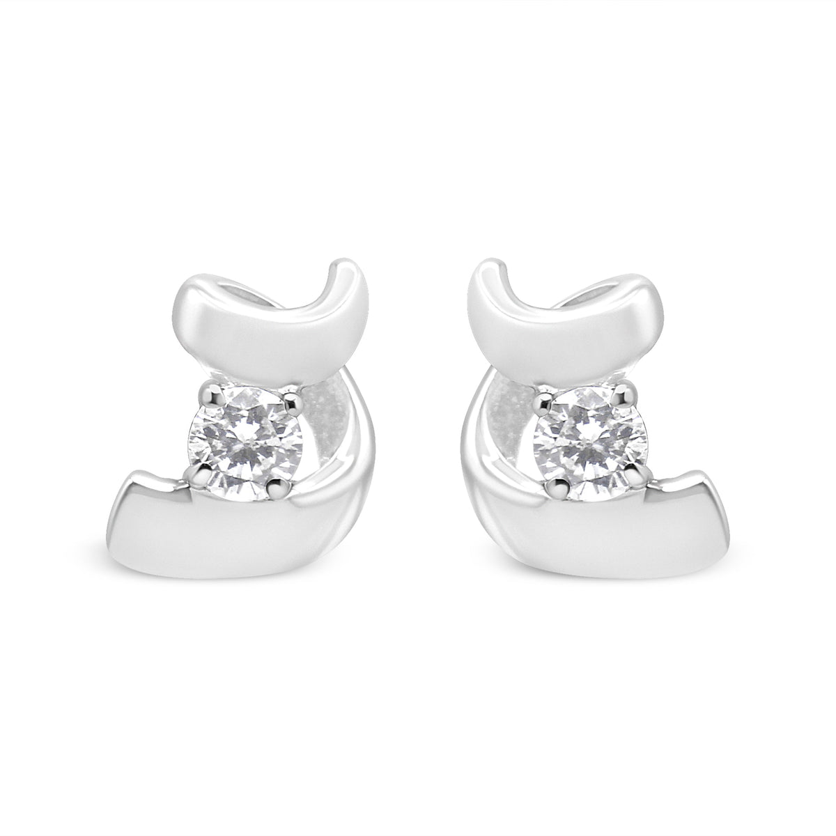 10K White Gold 1/10 Cttw Round Brilliant-Cut Diamond Espira Swirls Solitaire Push Back Stud Earrings (I-J Color, I1-I2 Clarity)