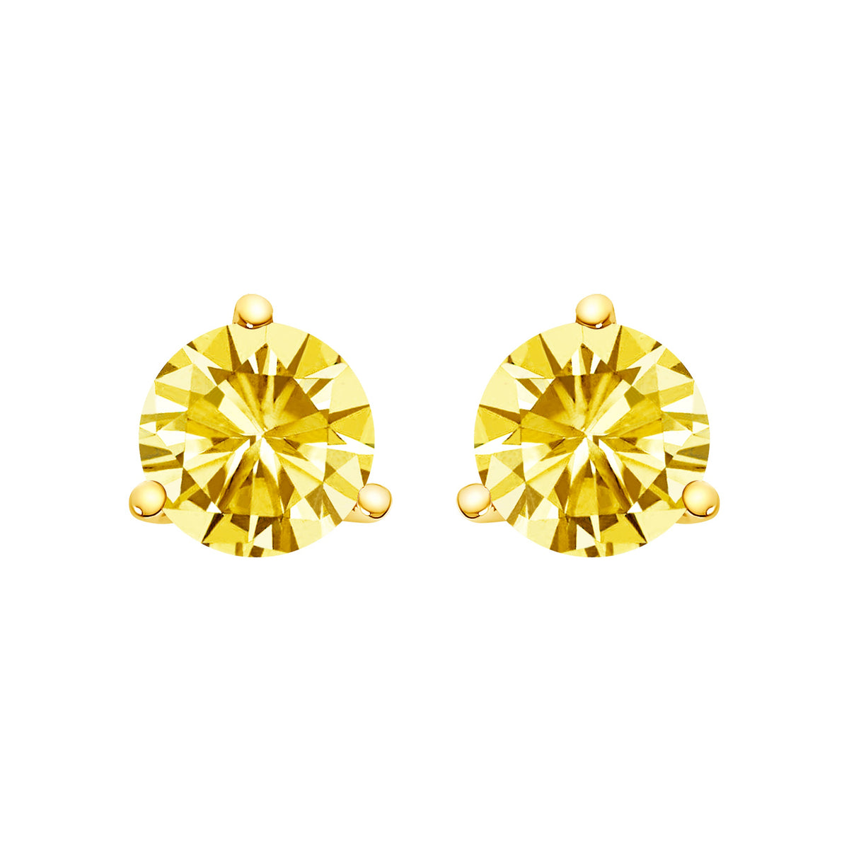 14K White Gold 3-Prong Martini Set 1.0 Cttw Yellow Lab Grown Diamond Solitaire Stud Earrings
