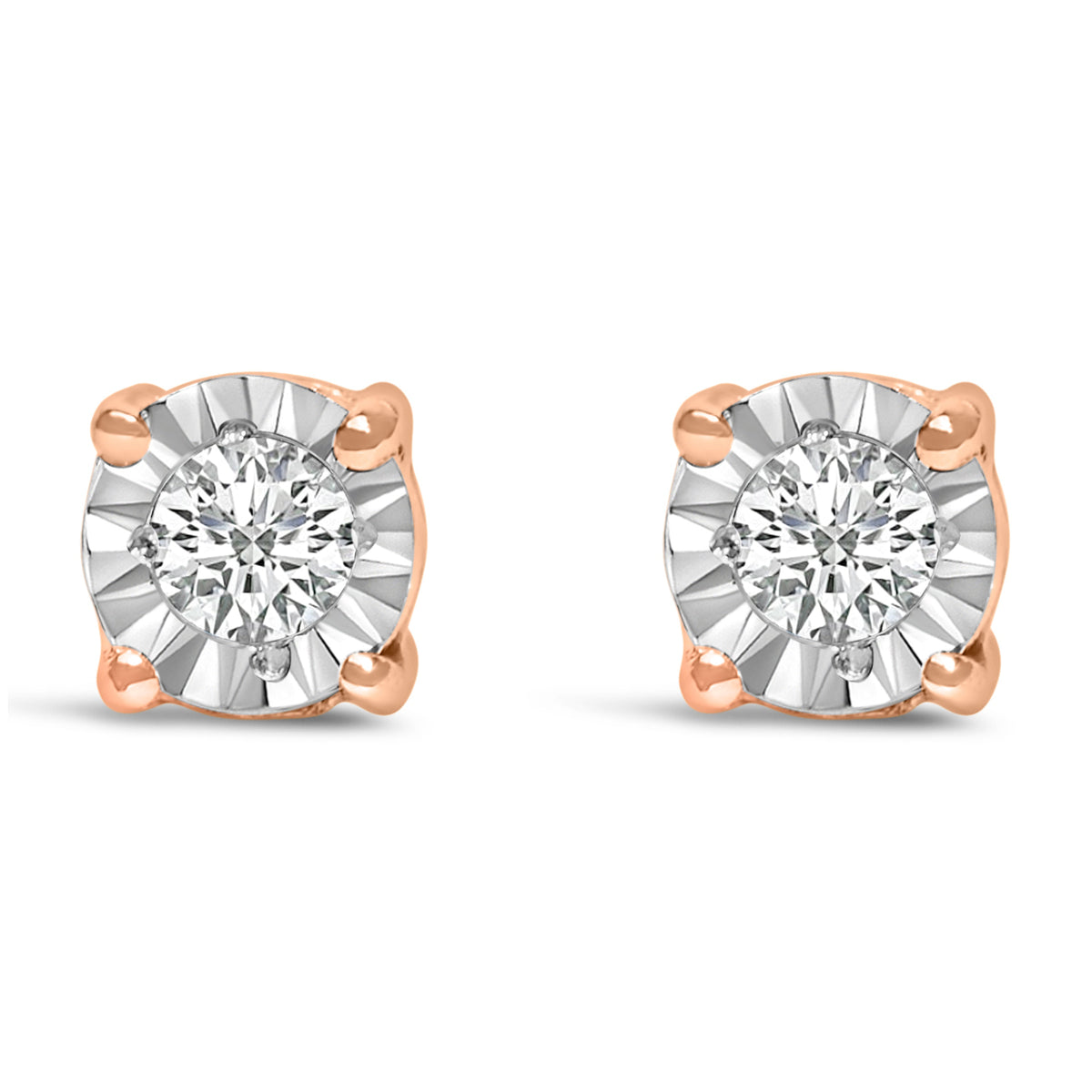 .925 Sterling Silver 1/10 Cttw Round Brilliant-Cut Lab Grown Diamond Miracle-Set Stud Earrings (F-G Color, VS1-VS2 Clarity)