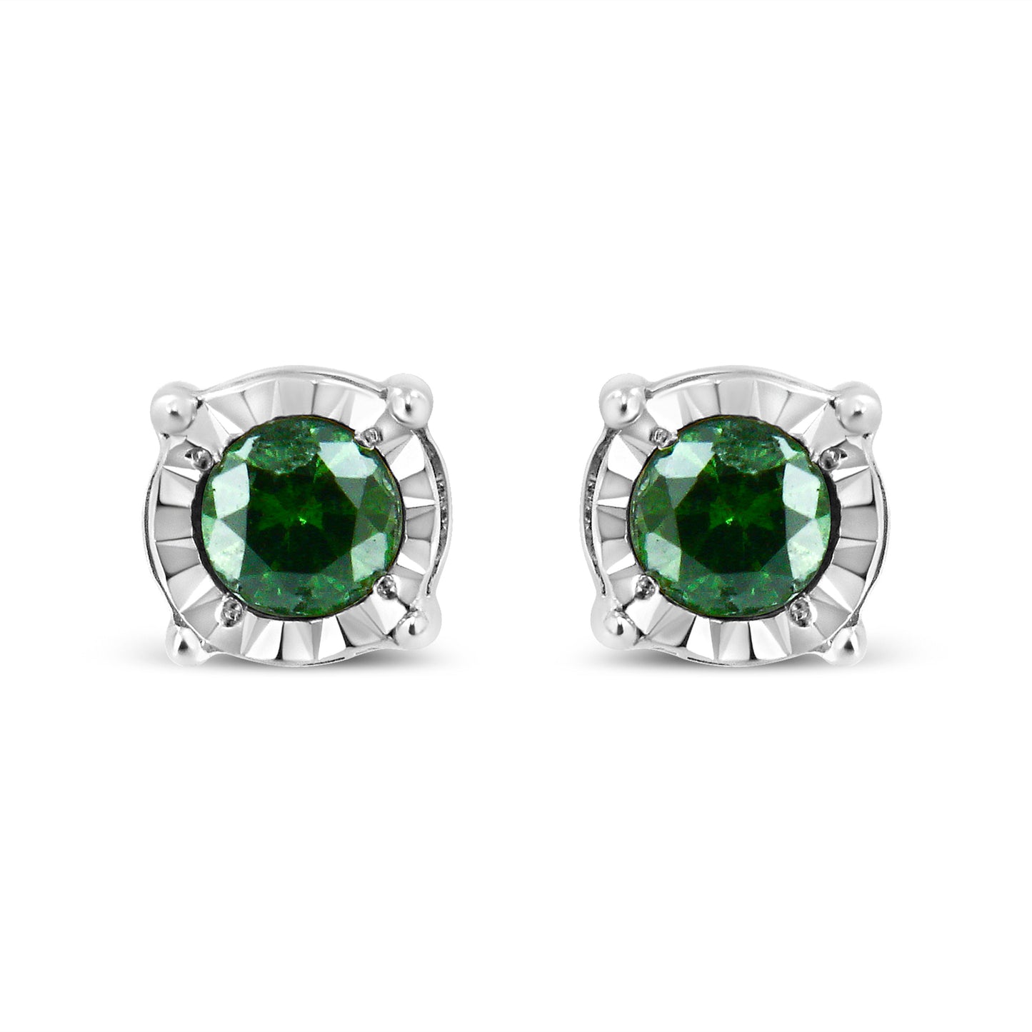 Sterling Silver Rose Cut Treated Green Diamond Solitaire Stud Earrings (0.25 cttw, Green Color, I2-I3 Clarity)