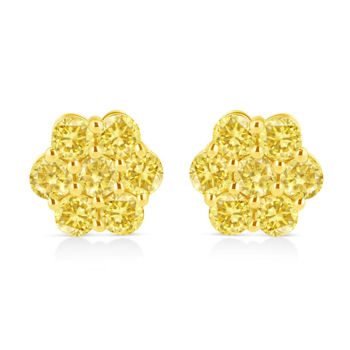 .925 Sterling Silver 1/4 Cttw Treated Yellow Diamond Floral Stud Earrings (Yellow Color, I1-I2 Clarity)