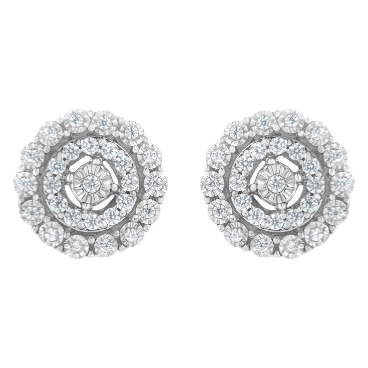 10KT White Gold 1/2 cttw Double Halo Brilliant Round-Cut Diamond Stud Earrings (I-J Clarity, I2-I3 Color)