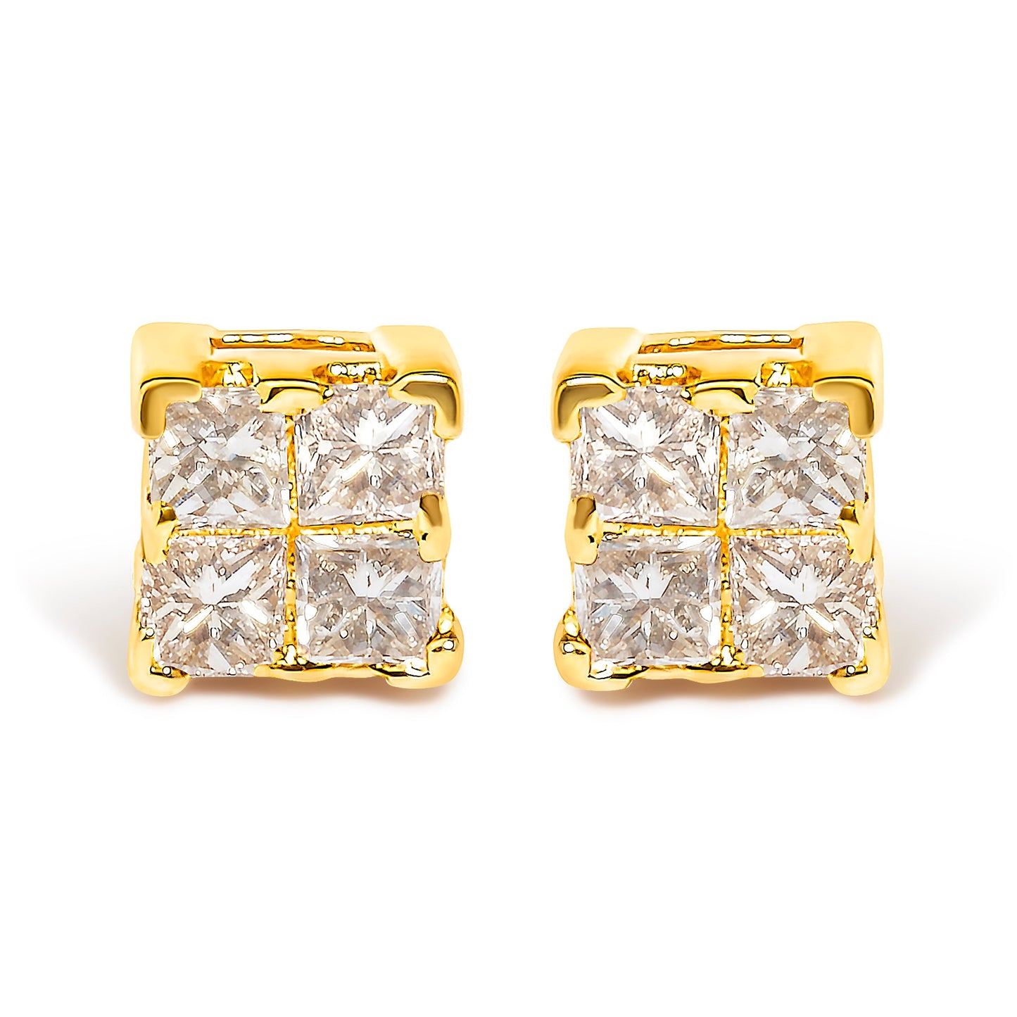 10KT Yellow Gold Princess Diamond Stud Earring (1/4 cttw, J-K Color, I1-I2 Clarity)