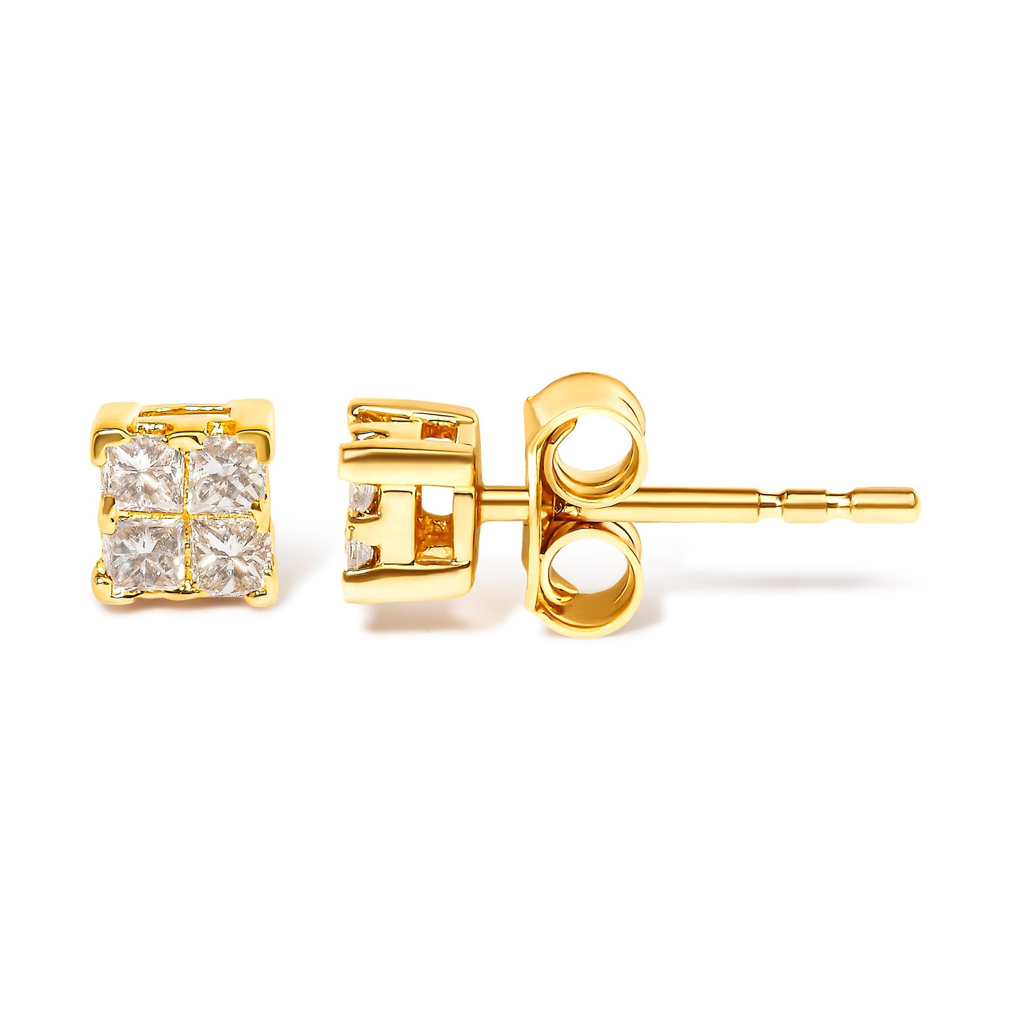 10KT Yellow Gold Princess Diamond Stud Earring (1/4 cttw, J-K Color, I1-I2 Clarity)