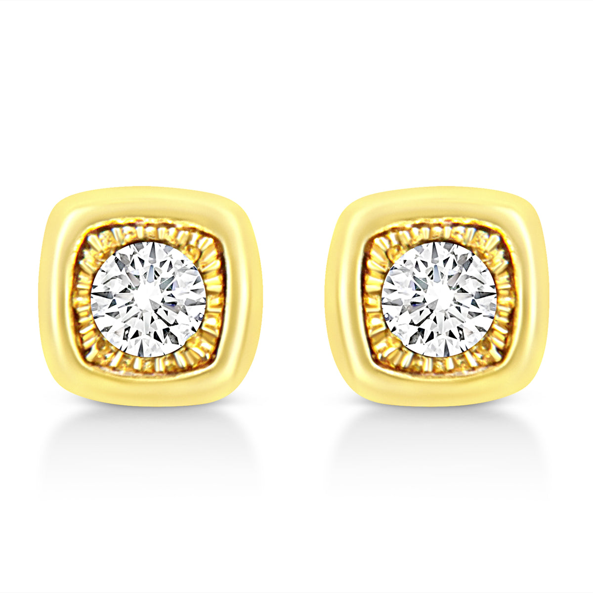 10K Yellow Gold Plated .925 Sterling Silver 1/10 Cttw Miracle-Set Diamond Circle Shape Stud Earrings (K-L Color, I2-I3 Clarity)