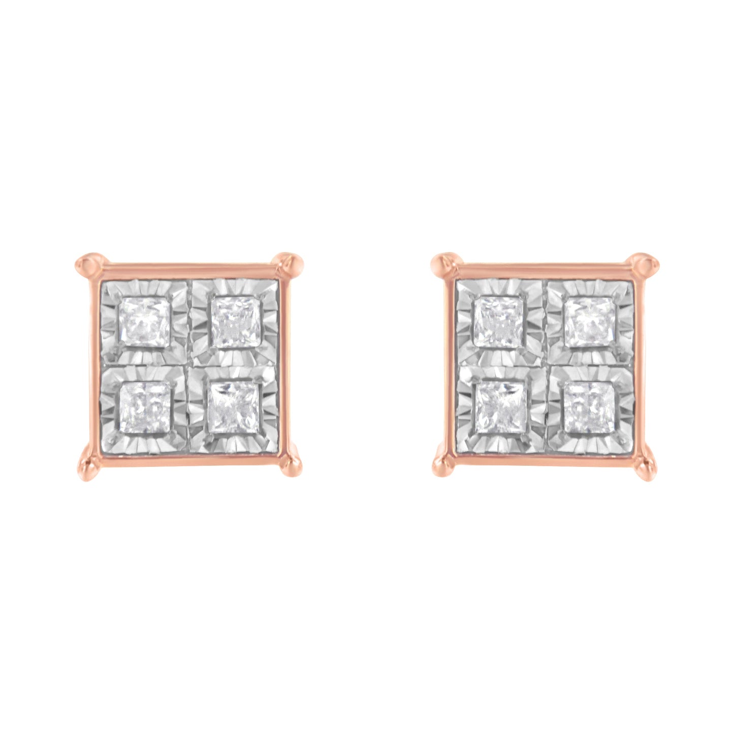 Rose Gold Plated Sterling Silver Diamond Composite Stud Earrings (3/4 cttw, J-K Color, I1-I2 Clarity)