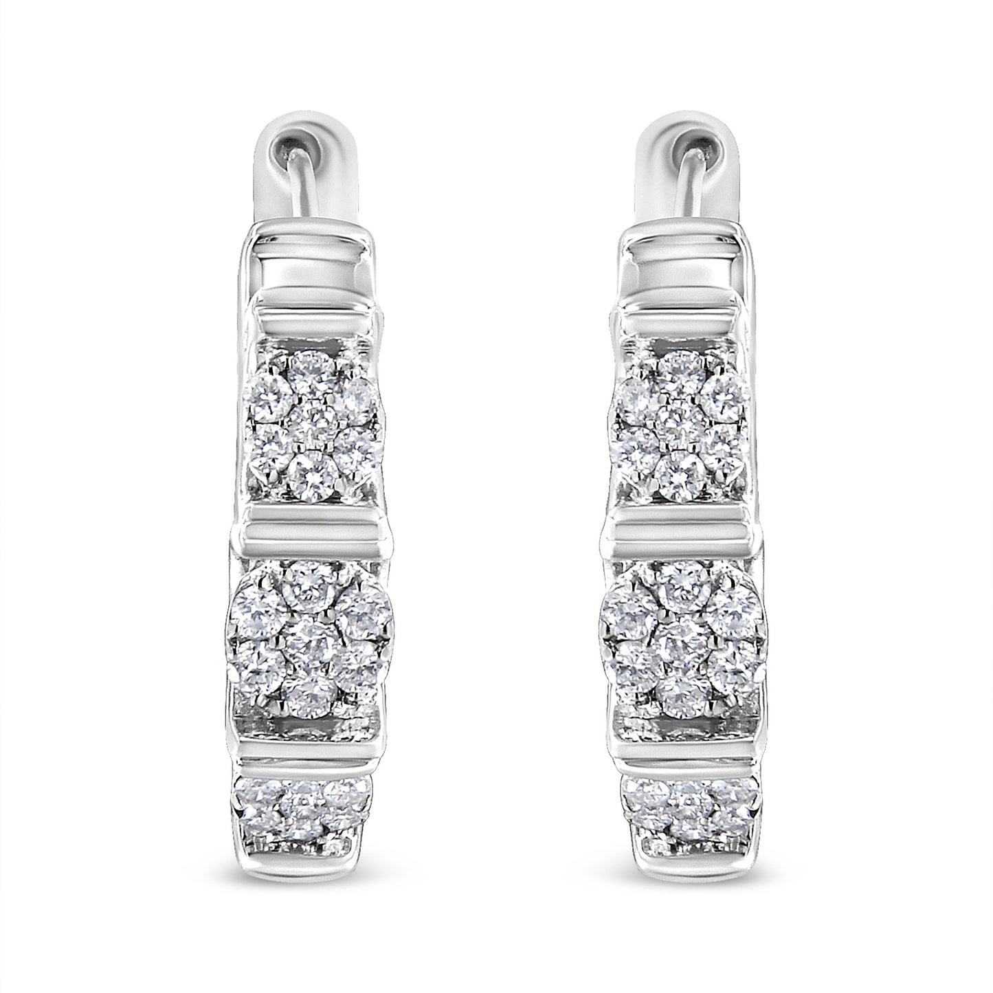 .925 Sterling Silver 1/2 Cttw Lab Grown Round Diamond Floral Cluster Hoop Earrings (F-G Color, SI1-SI2 Clarity)