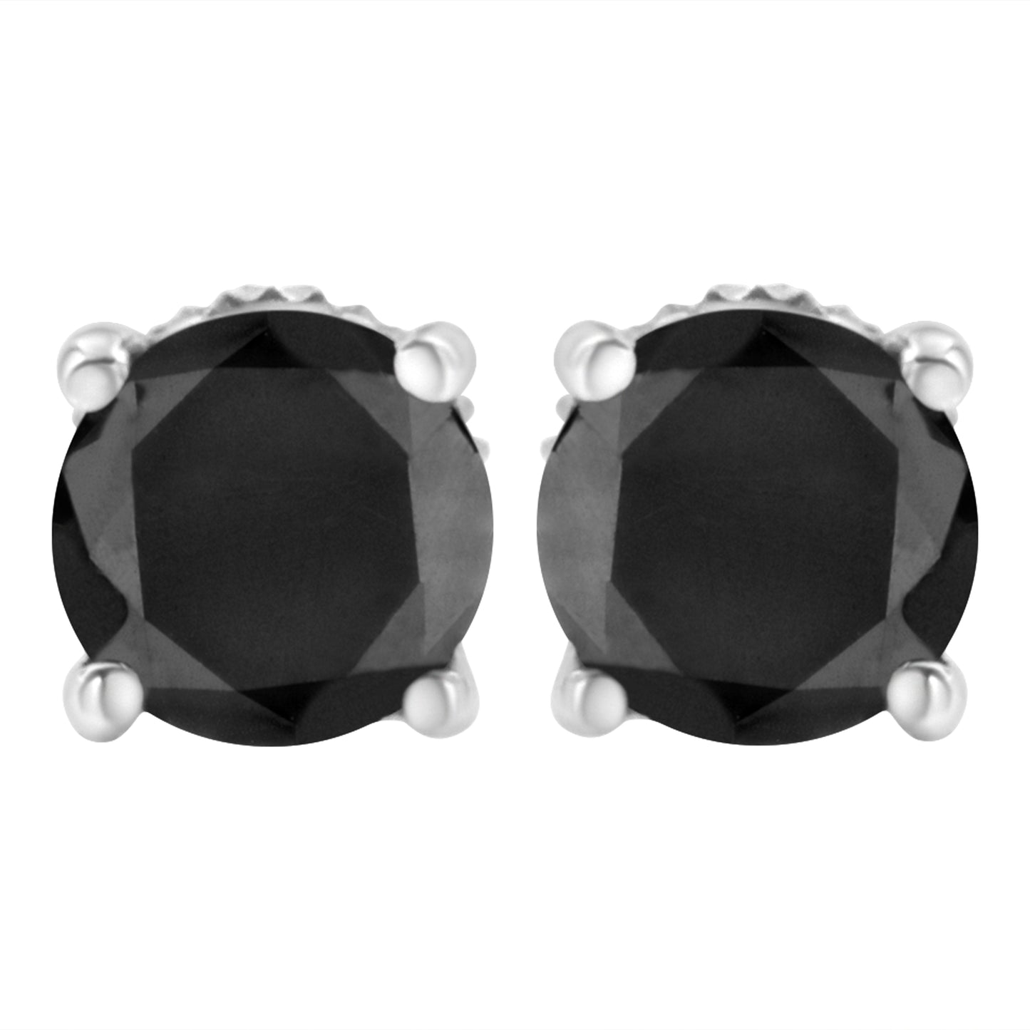 .925 Sterling Silver 2.00 Cttw Round Brilliant-Cut Black Diamond Classic 4-Prong Stud Earrings with Screw Backs (Fancy Color-Enhanced, I2-I3 Clarity)
