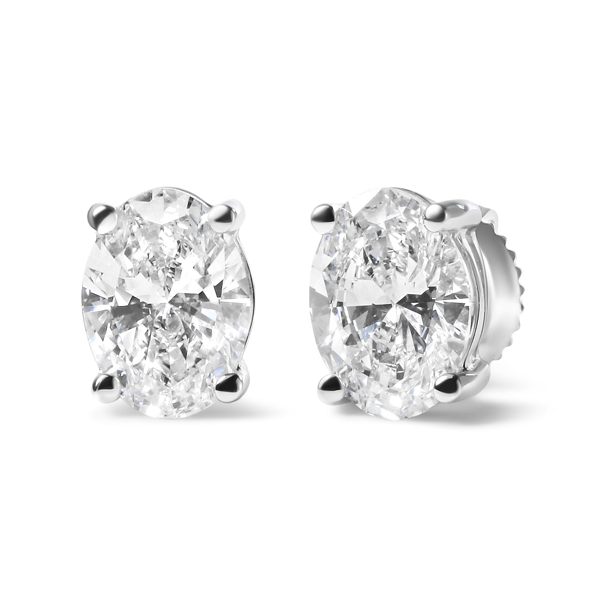 14K White Gold 2.0 Cttw Prong Set Lab Grown Oval Diamond Solitaire Stud Earring (F-G Color, VS1-VS2 Clarity)