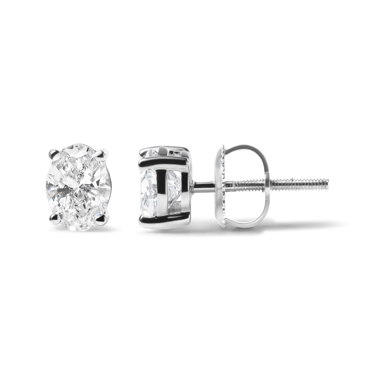 14K White Gold 2.0 Cttw Prong Set Lab Grown Oval Diamond Solitaire Stud Earring (F-G Color, VS1-VS2 Clarity)