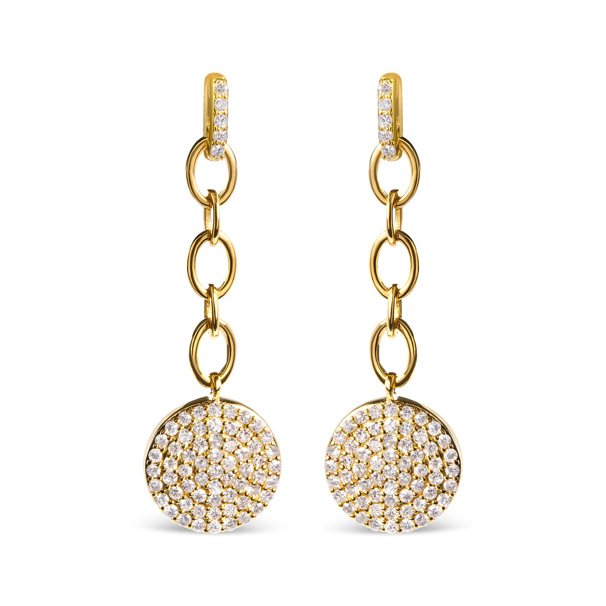18K Yellow Gold Plated .925 Sterling Silver 1.0 Cttw Diamond Composite Cluster Dangle Chain Earrings (I-J Color, I1-I2 Clarity)