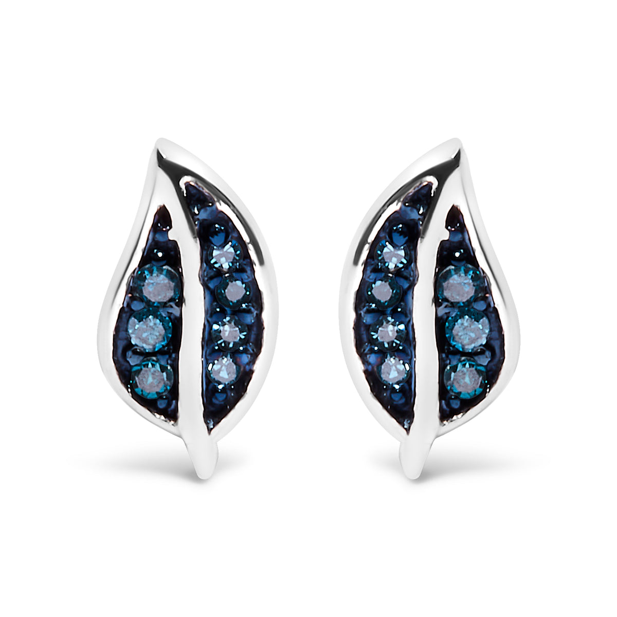 .925 Sterling Silver Blue Diamond Accent Leaf Stud Earrings
