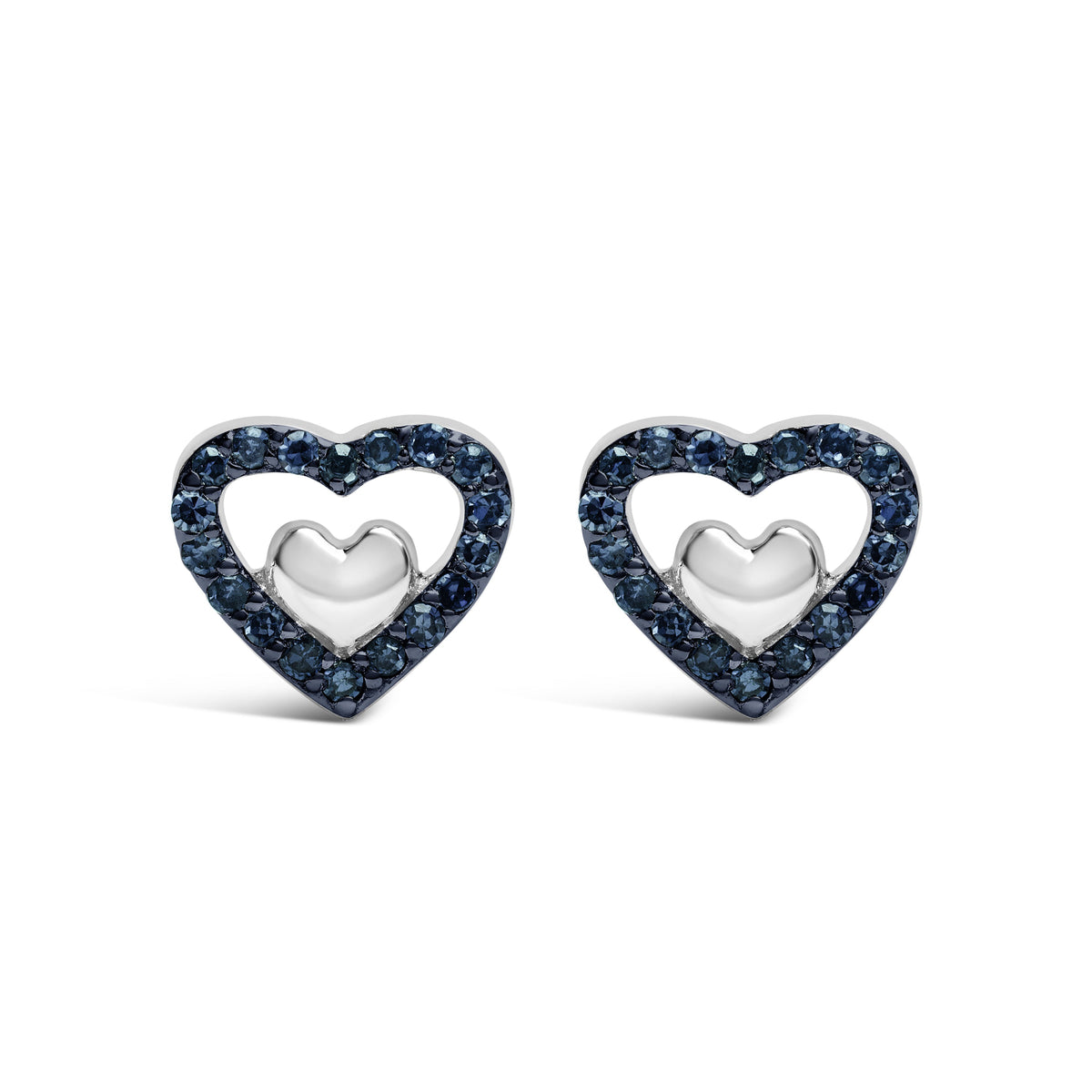 925 Sterling Silver 1/6 Cttw Diamond Open Double Heart Stud Earrings (I-J Color, I3 Clarity)