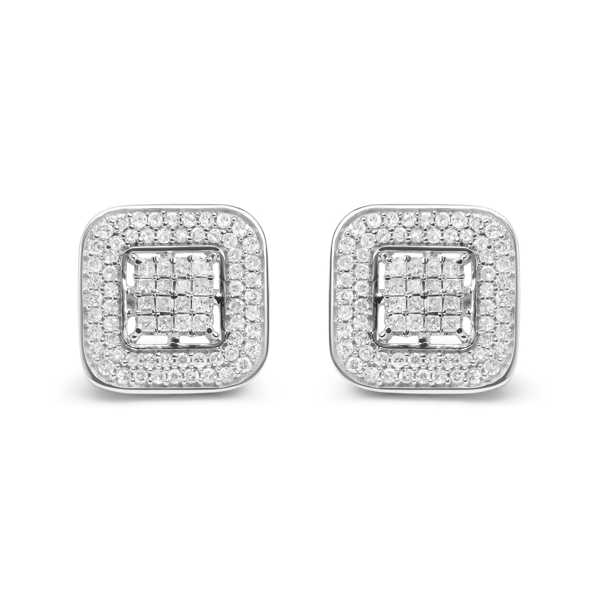 10K White Gold 1.0 Cttw Round and Princess Cut Diamond Composite Open Halo Stud Earrings (H-I Color, SI1-SI2 Clarity)