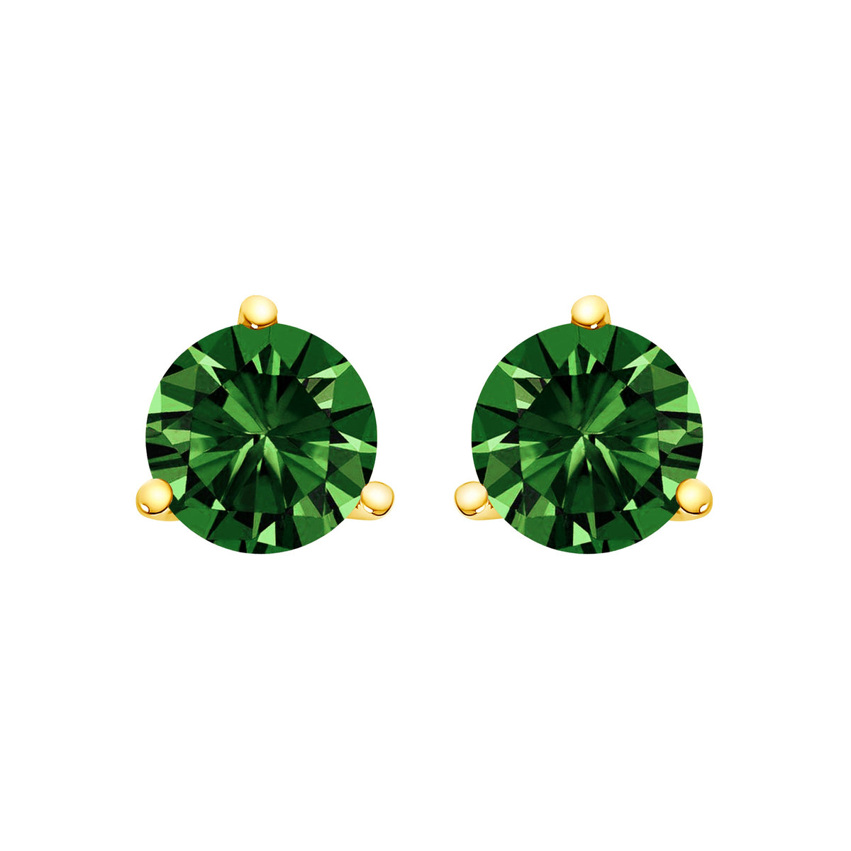 14K White Gold 1.0 Cttw 3-Prong Martini Set Lab Grown Green Diamond Solitaire Stud Earrings