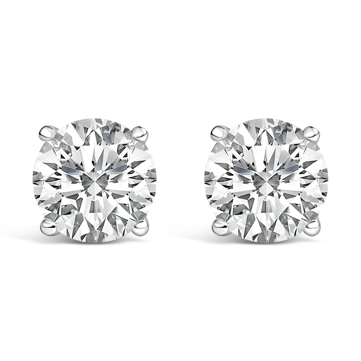 14K White Gold 4.0 Cttw Round Lab Grown Diamond Solitaire Stud Earrings with Screw Backs