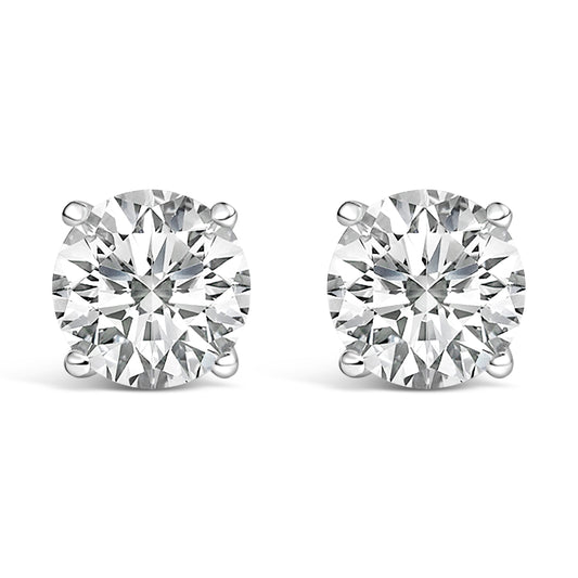 14K White Gold 4.0 Cttw Round Lab Grown Diamond Solitaire Stud Earrings with Screw Backs