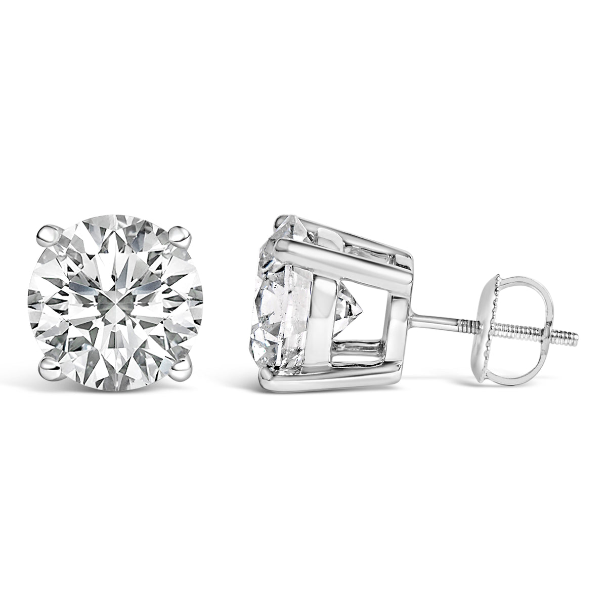 14K White Gold 4.0 Cttw Round Lab Grown Diamond Solitaire Stud Earrings with Screw Backs