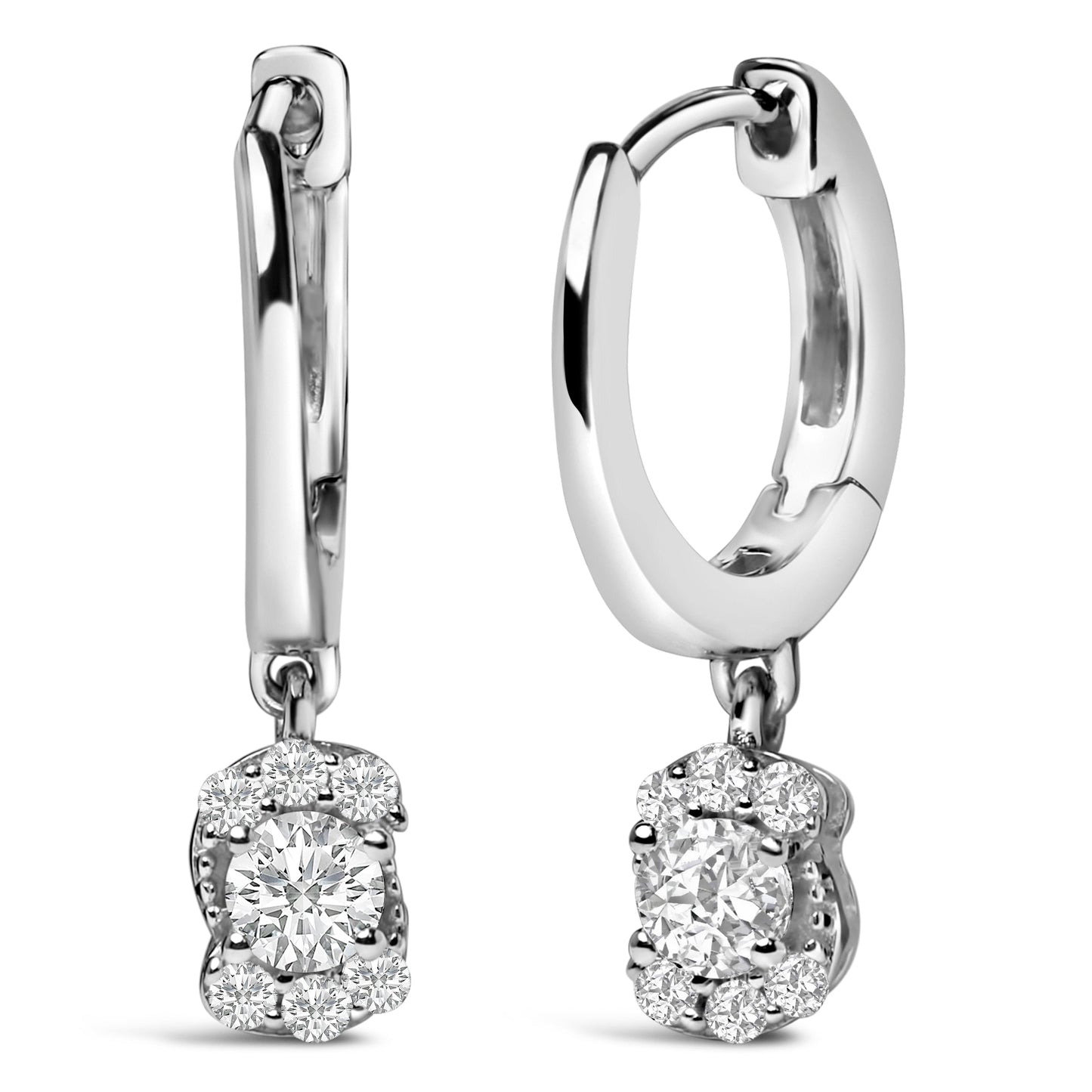 Sterling Silver 1/2 Cttw Lab Grown Diamond Floral Cluster Drop Earrings