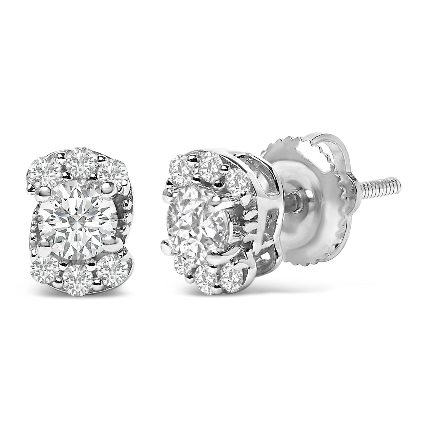 Sterling Silver 1/3 Cttw Lab Grown Diamond Halo Swirl Stud Earrings