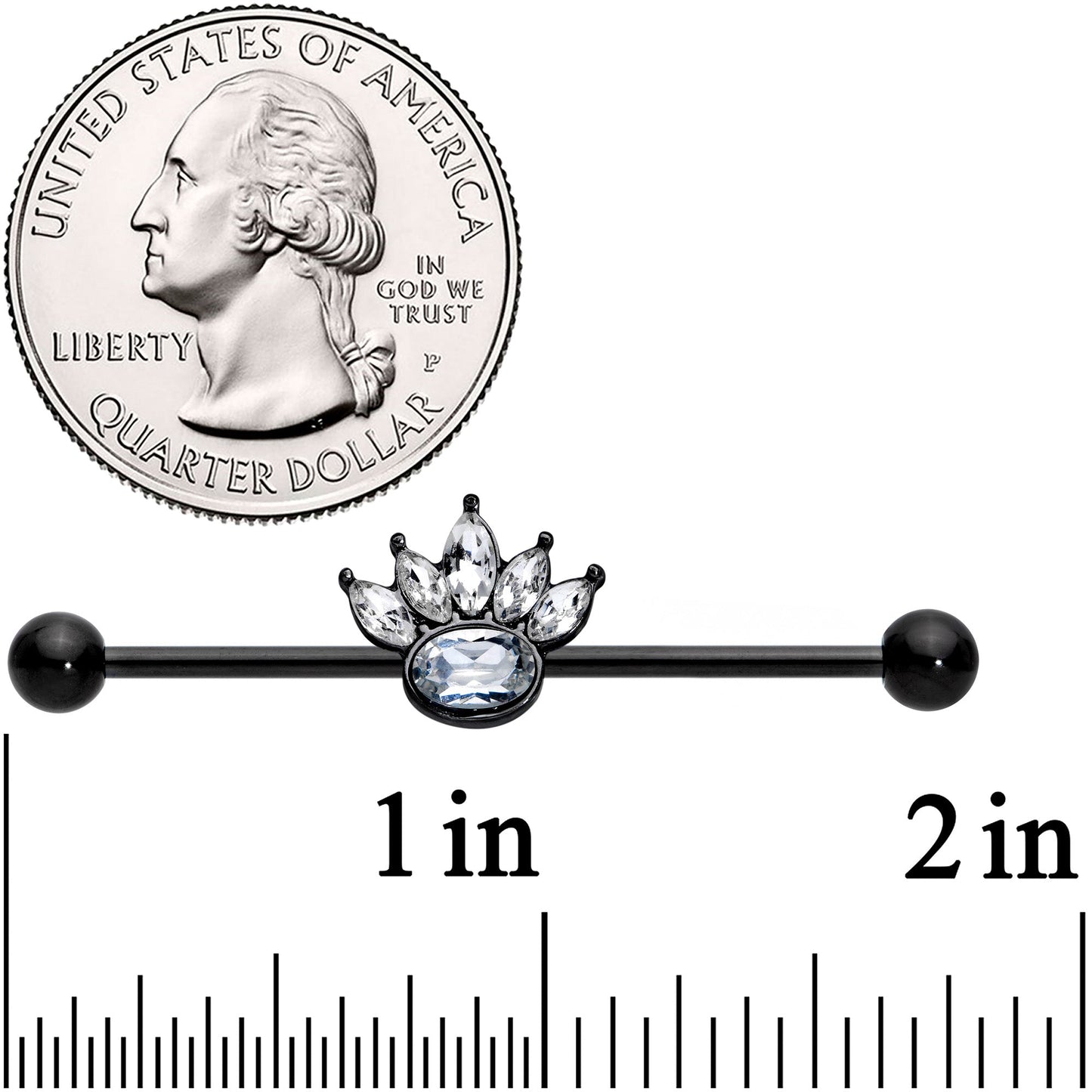 14G Clear Gem Black Anodized Crown Industrial Barbell 38mm