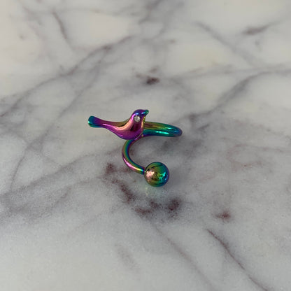 Clear Gem Rainbow Bird Spiral Twister Belly Ring