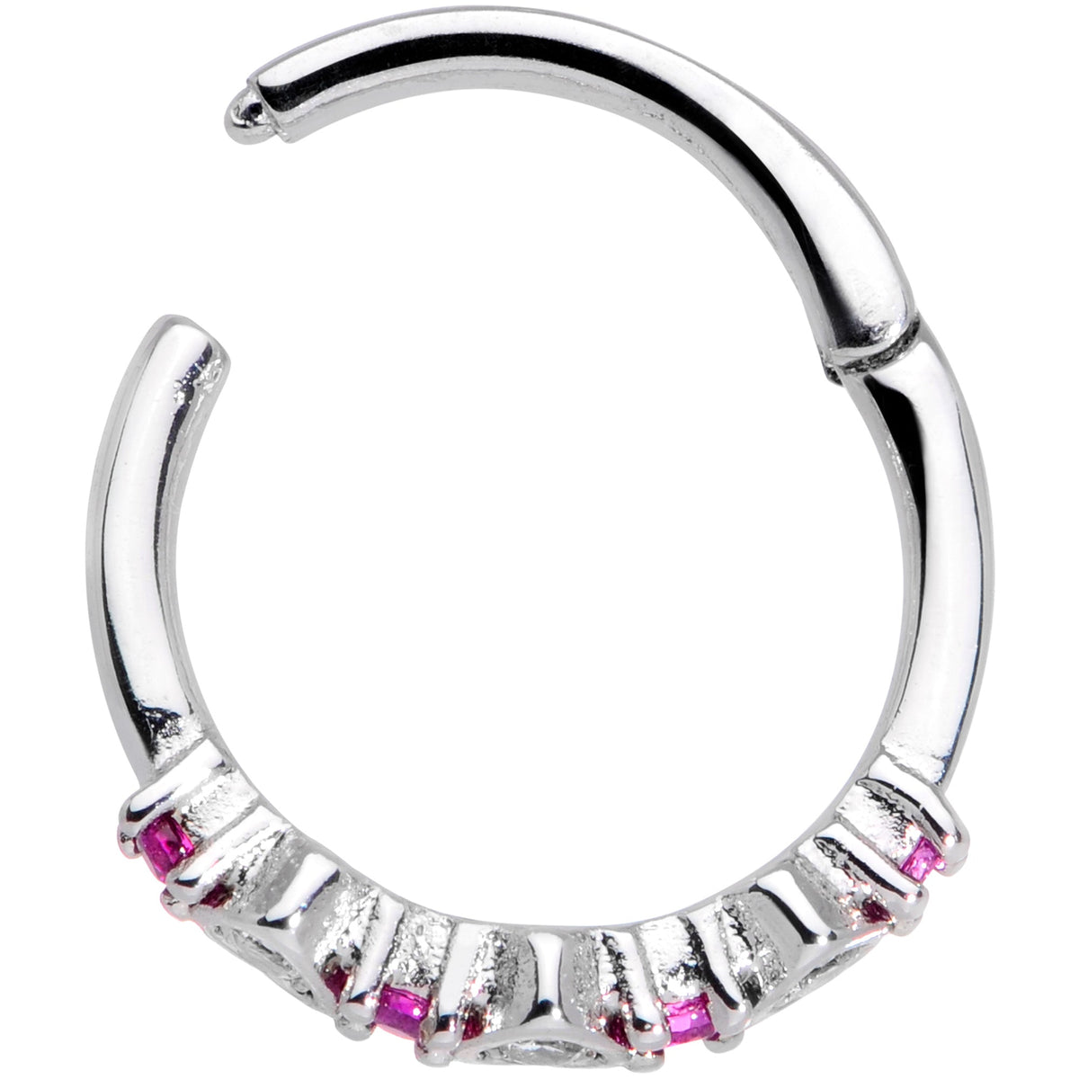 16G 3/8 Clear Pink CZ Gem Hearts Hinged Segment Ring