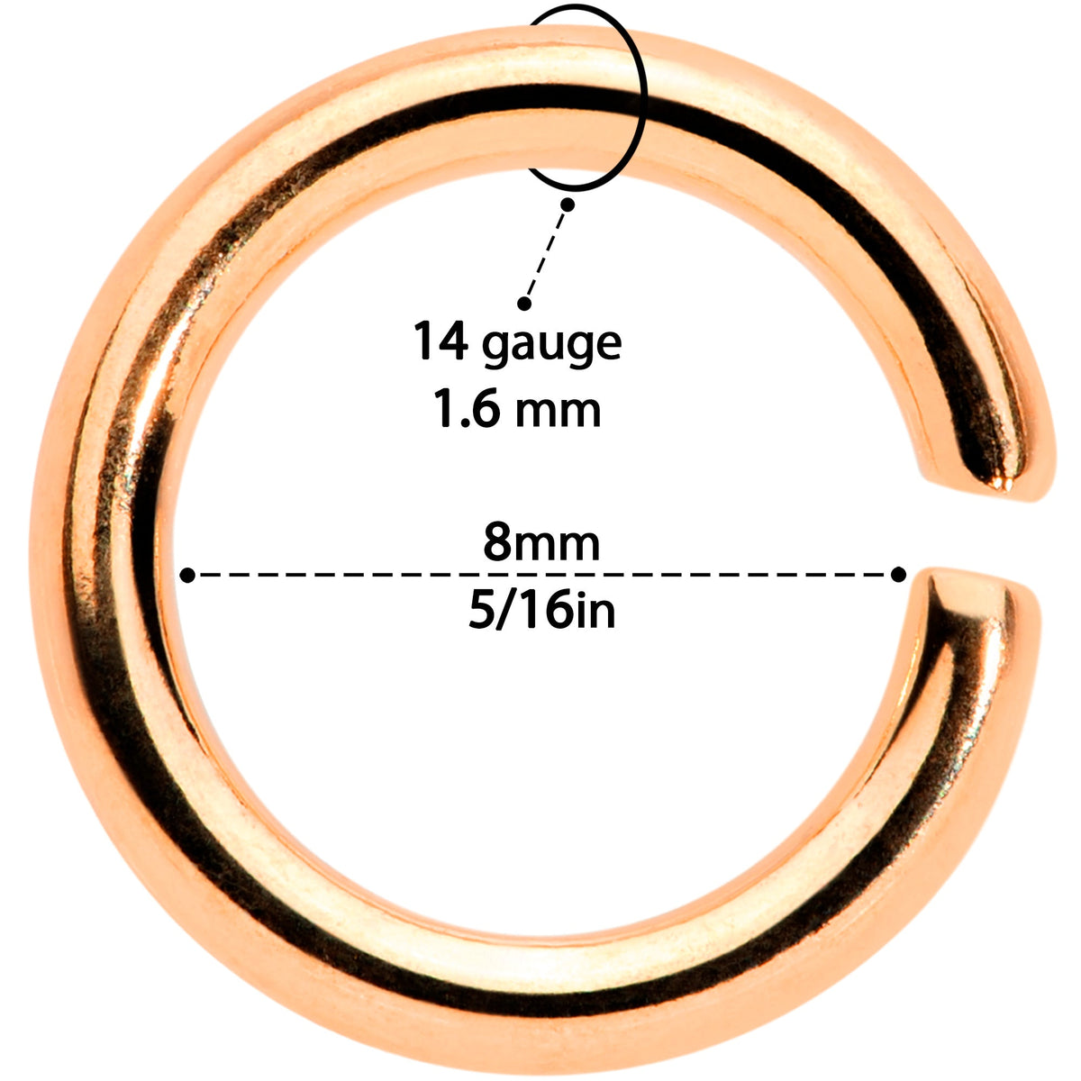 14G 5/16 Rose Gold Tone Anodized Seamless Cartilage Ring Set of 12