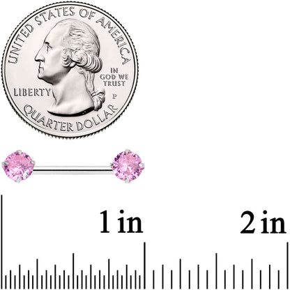 14G 9/16 Pink CZ Gem Threadless Barbell Nipple Ring Set