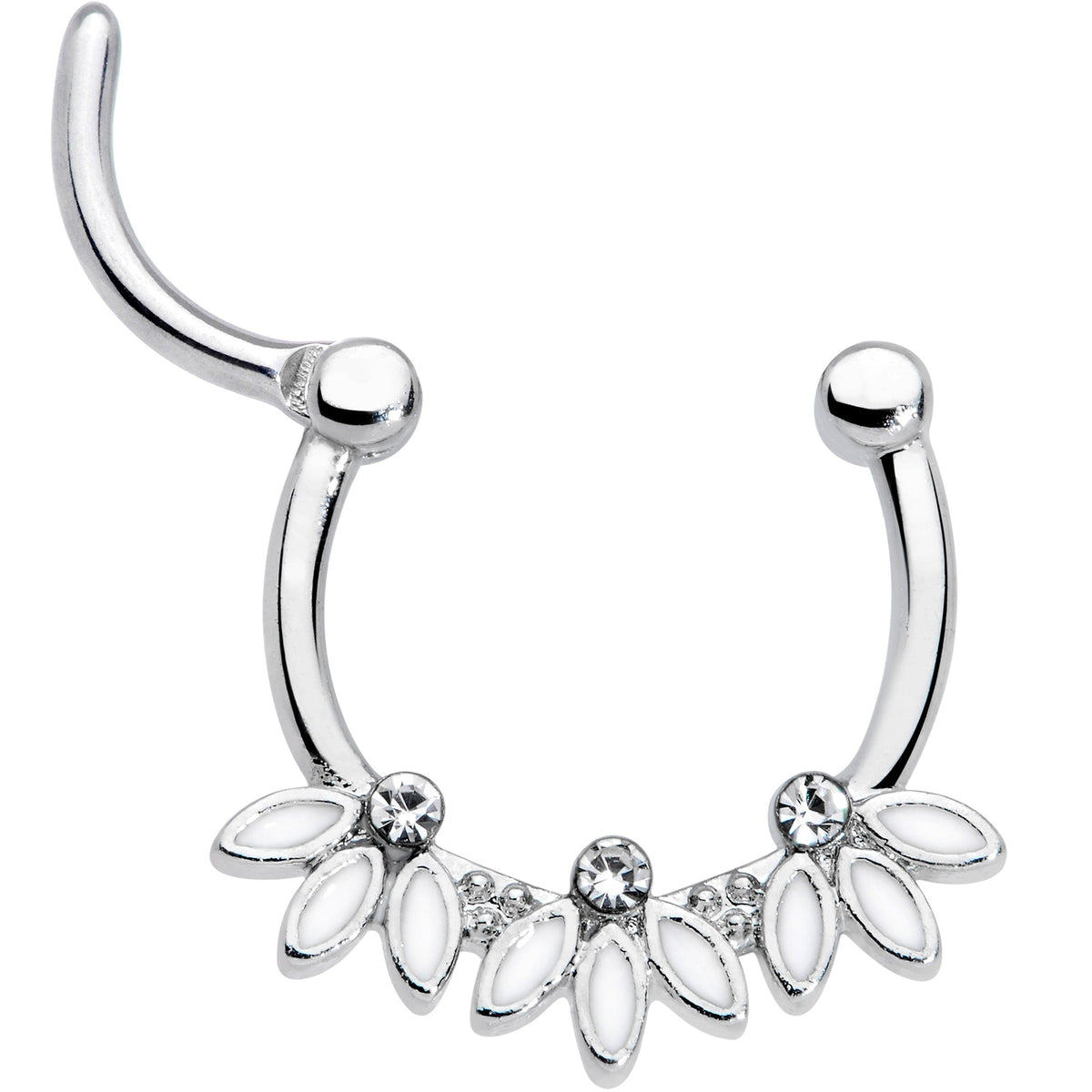 16G 3/8 Clear Gem White Leaves Septum Clicker