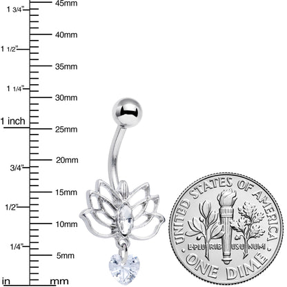 Clear Gem Heart Lotus Flower Love Dangle Belly Ring