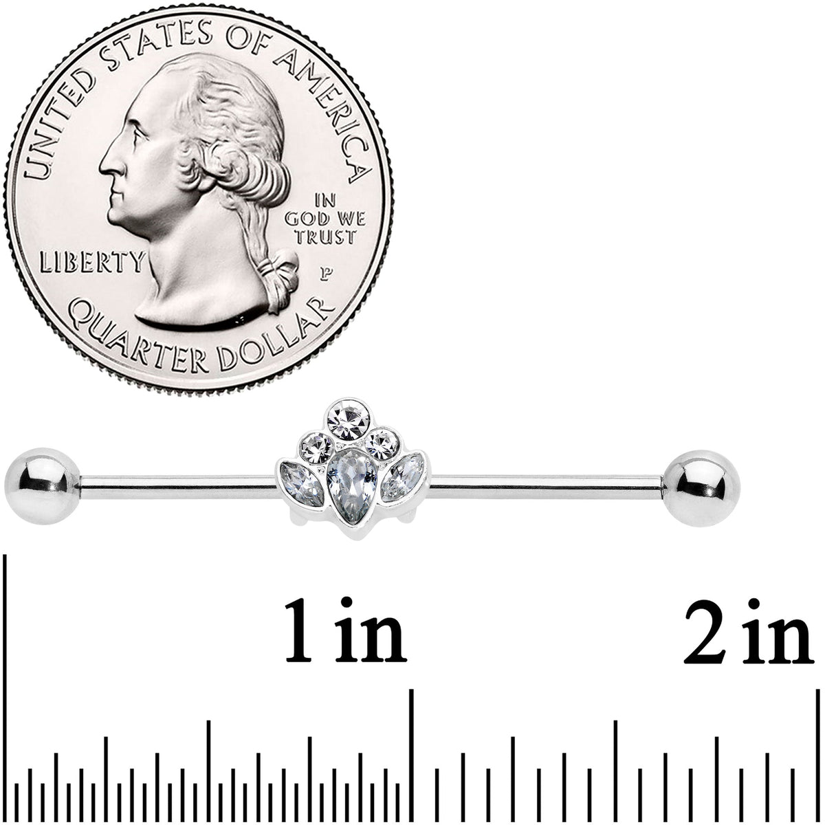 14G Clear Gem Classic Cluster Industrial Barbell 38mm